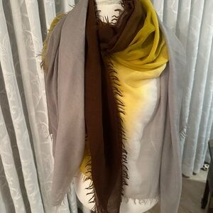 Bajra lightweight wool scarf - ombre grey yellow brown